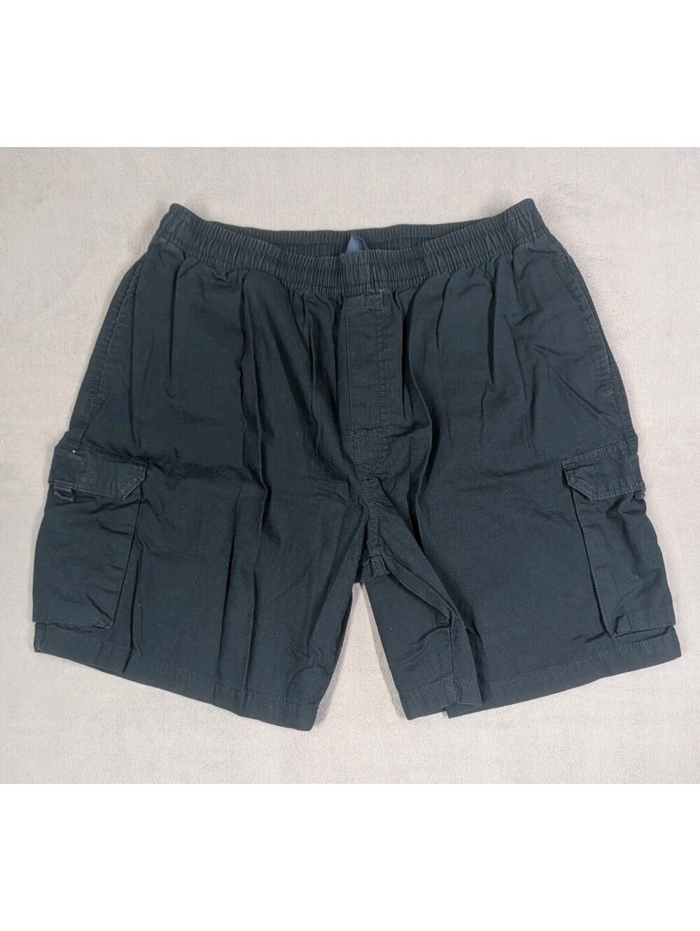 Big Dogs Men Large Black Ripstop Cargo Shorts Elastic Waist Baggy Utility Y2K